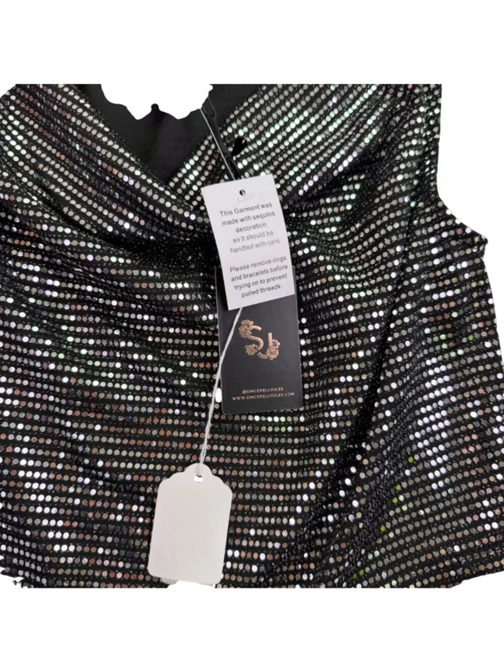 Sincerely Jules Womens Silver Lurex Sequined Crop Top & Skirt Set Size S